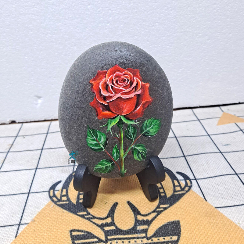 浪漫玫瑰花石头画手工复古花卉图案手绘可定制玄关装饰生日礼物画