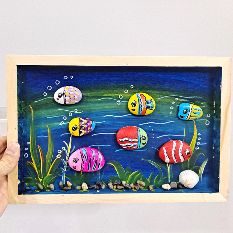 小鱼手绘石头拼画海底世界diy材料包儿童小学生美术幼儿园教室