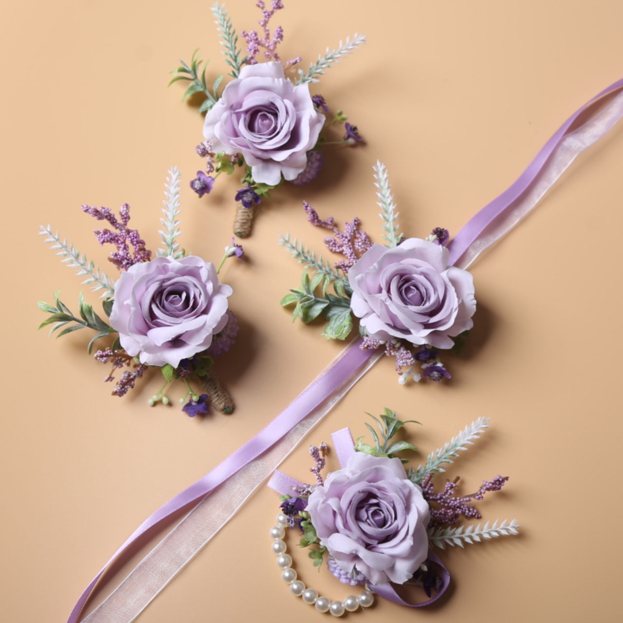 欧式紫色玫瑰胸花新娘伴娘手腕花结婚婚礼贵宾结婚用品仿真花胸针