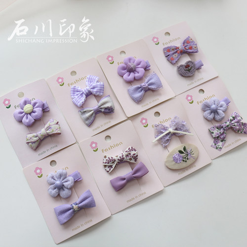甜美紫色系宝宝发夹小蝴蝶结布艺全包布手工发饰儿童侧边夹刘海夹