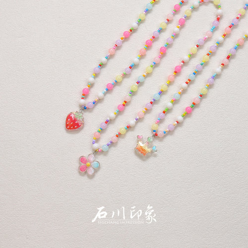春夏女童串珠水果皇冠项链