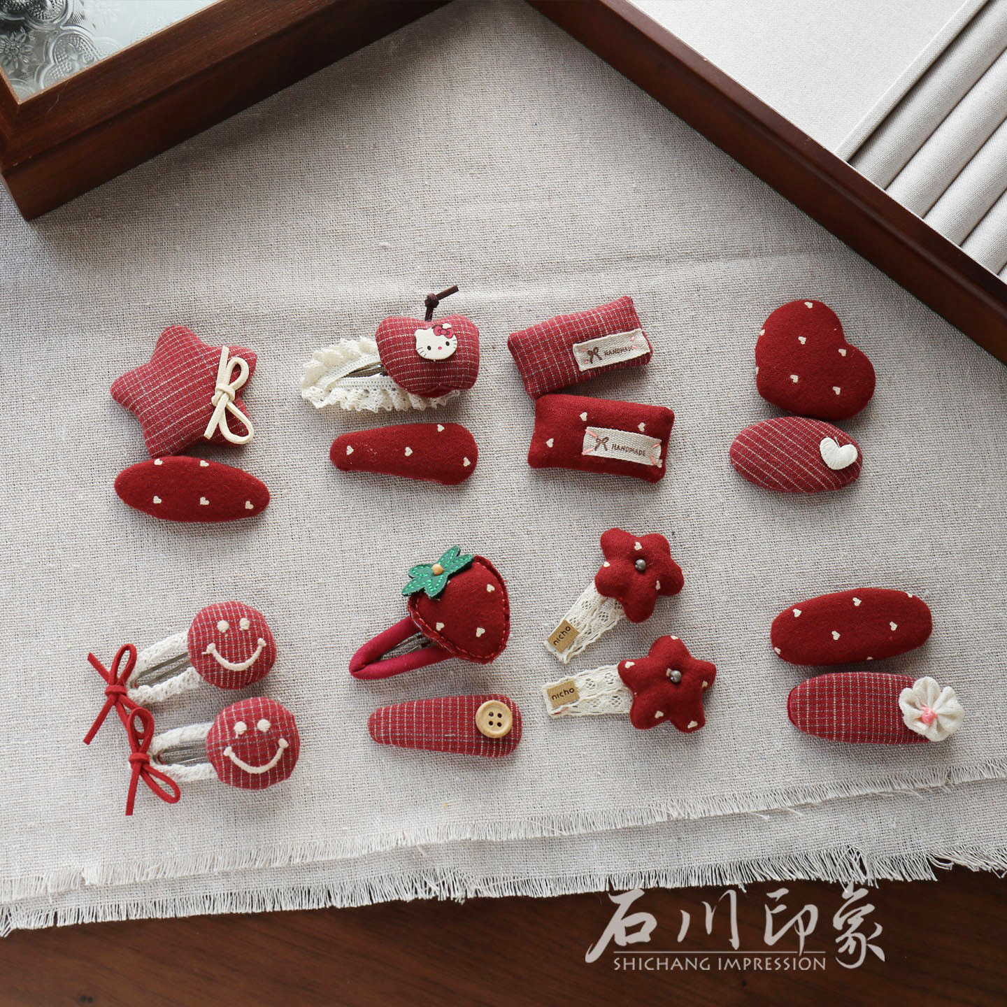 秋冬红色布艺儿童发夹女孩BB夹碎发夹子不伤发宝宝发饰刘海夹后