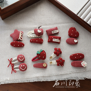 秋冬红色布艺儿童发夹女孩BB夹碎发夹子不伤发宝宝发饰刘海夹后