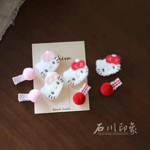 石川印象可爱猫咪儿童发夹毛球宝宝刘海夹碎发夹女孩发卡发饰婴儿