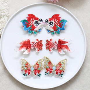 中国风儿童发饰发夹喜庆锦鲤中式对夹蝴蝶女孩古风头饰宝宝汉服夹