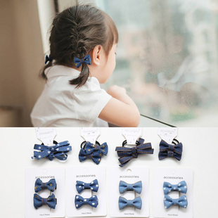 石川印象个性 牛仔蝴蝶结儿童发夹女童头绳发圈宝宝小发卡女孩发饰