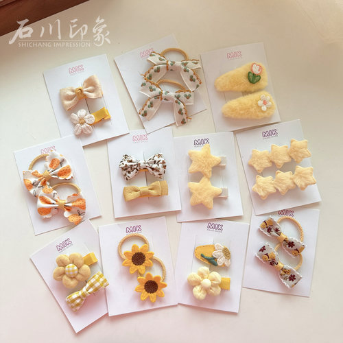 春款黄色系儿童蝴蝶结不伤发发夹