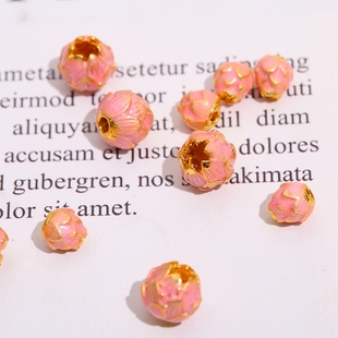 新款铜胎珐琅彩莲蓬头莲花粉色圆桶珠直通散珠手链项链隔珠配件