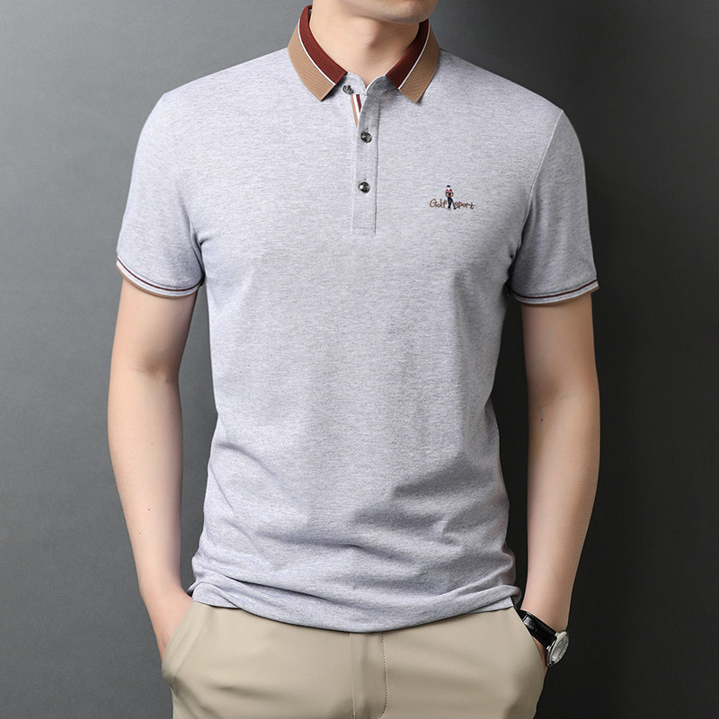 秋季男装新款短袖t恤男翻领潮牌刺绣男士polo衫上衣QLM88189-P70,男装T恤,电商B212（原钱塘6029）