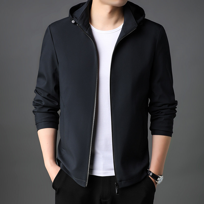 薄款夹克男上衣秋季新款中年男士休闲连帽外套爸爸装S2027-P120，男装夹克，电商B212（原钱塘6029）
