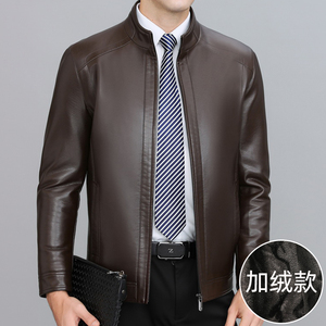 2021春季新款加绒皮衣男外套中年男士休闲立领皮夹克S2020-P140图片