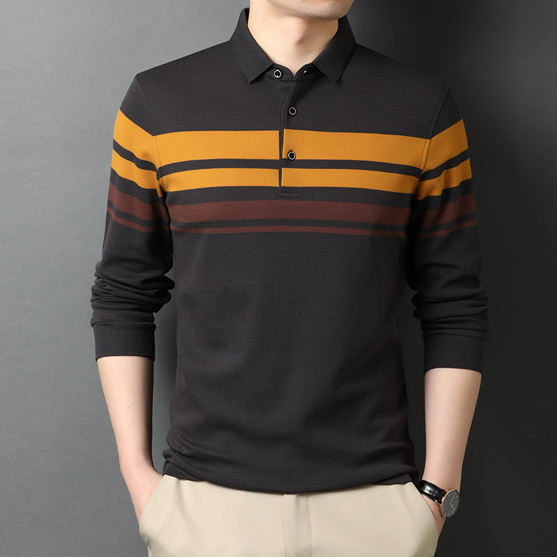 中年男士秋季新款长袖t恤休闲polo衫上衣纯棉体恤QLM55111-P85，男装Polo衫，电商B212（原钱塘6029）