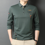 男士2021秋季新款长袖休闲t恤中青年polo衫翻领体恤QLM55154-P80，男装Polo衫，电商B212（原钱塘6029）