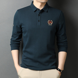 秋季翻领长袖t恤男纯棉打底衫休闲舒适百搭polo衫QLM55156-P80，男装Polo衫，电商B212（原钱塘6029）