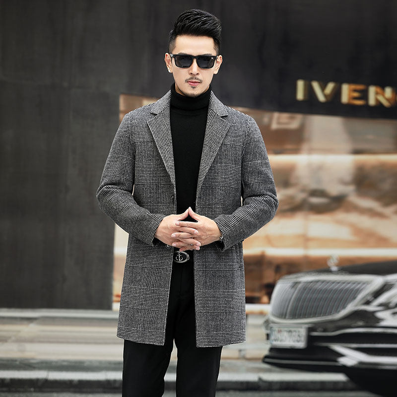 新款秋冬毛呢大衣男中长款双面呢羊毛男士呢子风衣KCN2260-9-P360，男装毛呢大衣，电商B212（原钱塘6029）