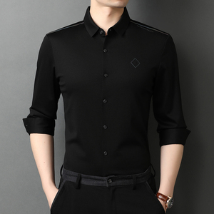 绅士风男士长袖衬衫纯色春秋中年商务休闲宽松百搭衬衣D907-P88图片