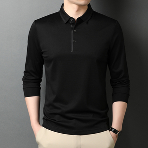 中年男士商务休闲长袖T恤男春秋翻领纯色体恤打底Polo衫D8399-P80图片