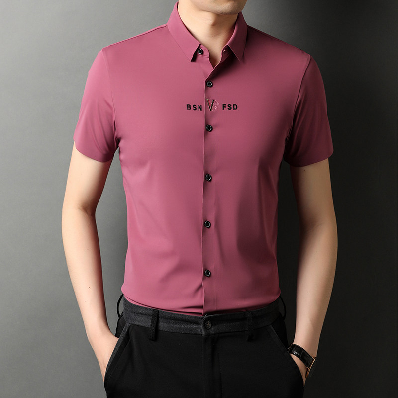 2021新款潮流时尚男士短袖衬衫男式商务休闲衬衣QLM88255-P85,男装衬衫,电商B212（原钱塘6029）