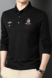 商务休闲长袖刺绣翻领Polo衫男士2021秋季打底T恤QLM55137-P80，男装Polo衫，电商B212（原钱塘6029）