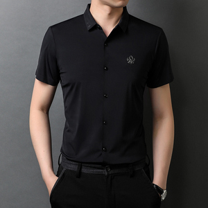 休闲免烫短袖衬衫男夏季新款男士时尚百搭纯色半袖衬衣D2219-P80图片