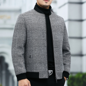 羊毛夹克男脱卸毛领秋冬男士休闲双面呢冬装毛呢子外套L2151-P330图片