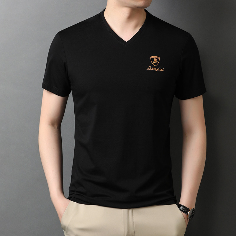 夏季男士短袖T恤圆领纯色中青年刺绣百搭半袖体恤衫QLM88213-P60图片