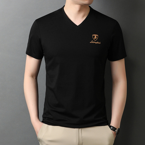 夏季男士短袖T恤圆领纯色中青年刺绣百搭半袖体恤衫QLM88213-P60图片