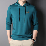 秋季新款纯色印花连帽卫衣中年男士休闲刺绣上衣男QLM77216-P100，男装卫衣，电商B212（原钱塘6029）