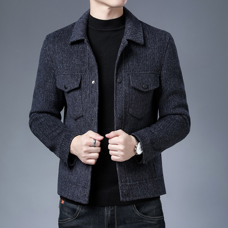 男新款呢子羊毛大衣秋冬羊毛呢子短款纯色夹克外套KCN1937-8-P330，男装毛呢大衣，电商B212（原钱塘6029）
