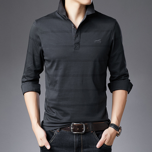 长袖T恤男条纹体恤打底衫春秋季中年男士休闲POLO衫21D8613-P75图片