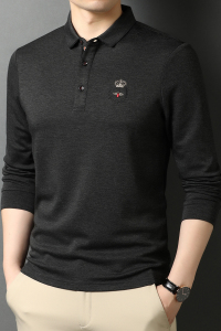纯色长袖T恤男翻领春秋季新款男士休闲潮流打底POLO衫D8811-P75图片