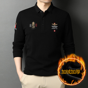 纯棉绣标长袖t恤男士加绒加厚POLO衫冬季中年翻领D8809-1-P105图片