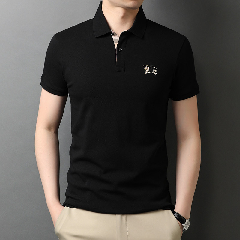 秋季新款中青年商务休闲翻领男士短袖t恤刺绣装饰QLM88187-P70,男装T恤,电商B212（原钱塘6029）