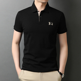 秋季新款中青年商务休闲翻领男士短袖t恤刺绣装饰QLM88187-P70，男装T恤，电商B212（原钱塘6029）