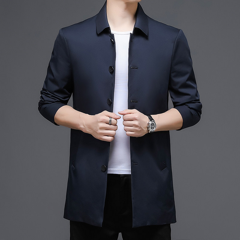 2021秋季新款男士纯色中长款休闲风衣翻领外套男装KCN226-68,男装风衣,电商B212（原钱塘6029）