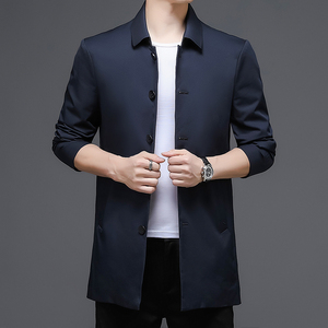2021秋季新款男士纯色中长款休闲风衣翻领外套男装KCN226-68图片