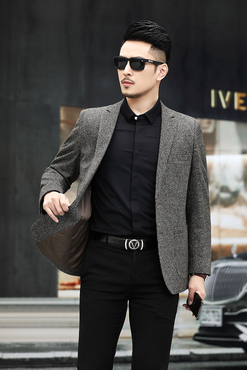 新款纯色休闲西装男修身帅气中青年西服男装外套KCN20718-1-P170,男装西服,电商B212（原钱塘6029）