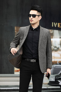 新款纯色休闲西装男修身帅气中青年西服男装外套KCN20718-1-P170图片