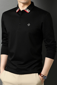 商务休闲男装长袖T恤男翻领POLO衫中年男士纯色POLO衫D6681图片