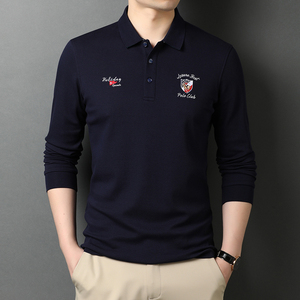 男士长袖T恤男翻领polo衫春秋季中年商务休闲纯色打底衫D897-P85