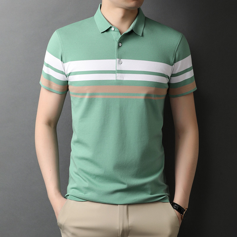 男士休闲夏季新款商务翻领短袖T恤男装上衣服薄款QLM88102-P75,男装T恤,电商B212（原钱塘6029）