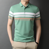 男士休闲夏季新款商务翻领短袖T恤男装上衣服薄款QLM88102-P75，男装T恤，电商B212（原钱塘6029）