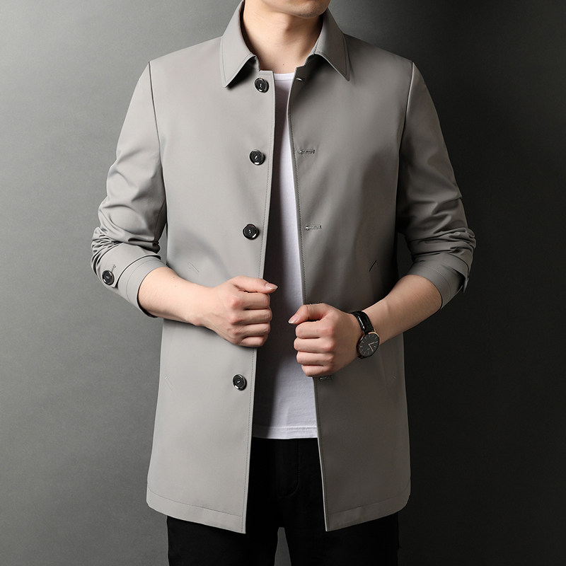 秋季男士中长款防晒衣服轻薄透气翻领外套宽松夹克QLM55294-P170,男装风衣,电商B212（原钱塘6029）