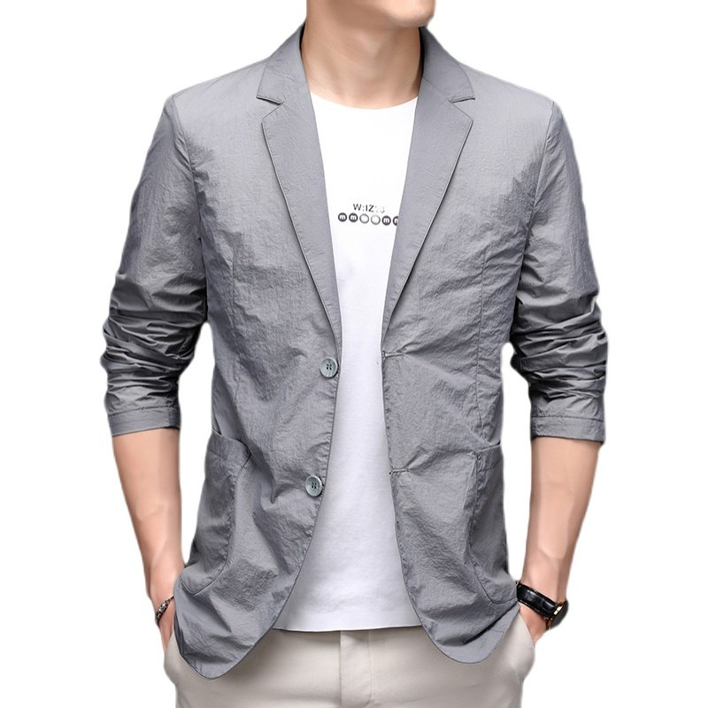 防晒西服男薄款夏季中青年男士休闲小西装修身便西外套M1058-P145,男装西服,电商B212（原钱塘6029）