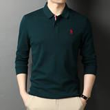 纯棉长袖T恤男翻领POLO衫春秋男士商务休闲宽松打底衫D8891-P70，男装Polo衫，电商B212（原钱塘6029）