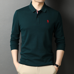 纯棉长袖T恤男翻领POLO衫春秋男士商务休闲宽松打底衫D8891-P70图片