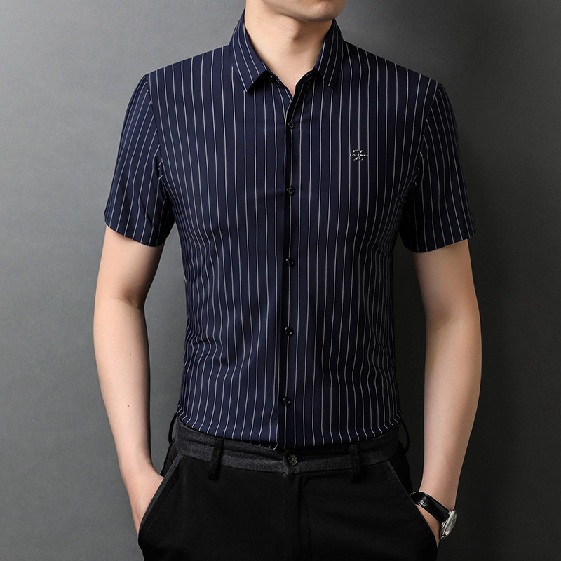 时尚条纹短袖衬衫男上衣夏季男士商务休闲潮流半袖衬衣D5120-P85,男装衬衫,电商B212（原钱塘6029）