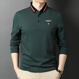 长袖T恤男刺绣翻领打底POLO衫秋季新款男士休闲体恤QLM55150-P75，男装Polo衫，电商B212（原钱塘6029）