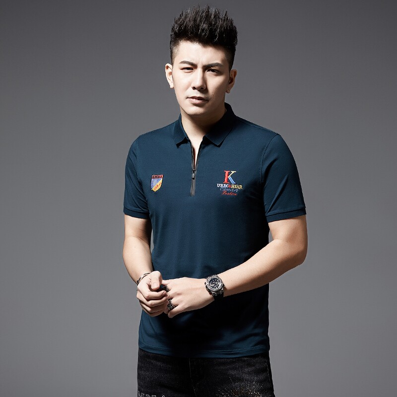 中年男士潮流百搭短袖t恤绣标夏季商务休闲体恤衫AJY28009-P70图片