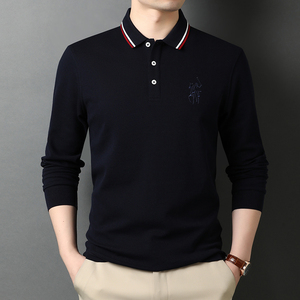纯棉长袖T恤男翻领POLO衫春季新款男士商务休闲POLO衫D9725-P85图片